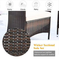 4-Piece Wicker Patio Conversation Furniture Set Sofa Chair with Brown and Grey C