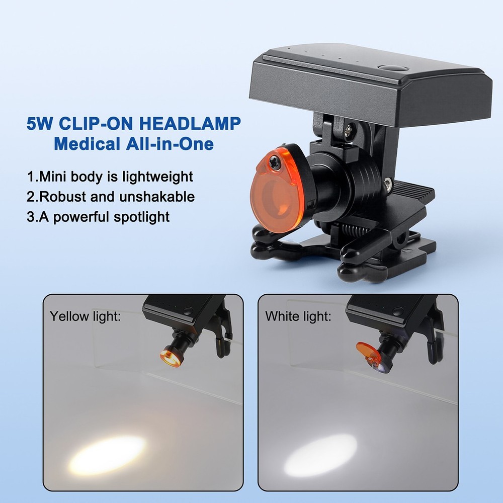 Dental 5W LED Wireless Headlight Medical Clip-On Light on Binocular Loupe
