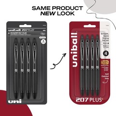 uniball 207 Plus+ Retractable Gel Pens, Medium Point (0.7mm), Black, 4 Pack