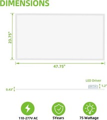 10PC 2×4 LED Flat Panel Light Fixture 5000K Daylight White Color 75W,110-277V AC