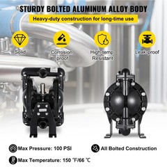 Uimoso 22 GPM Air-Driven Double Diaphragm Pump with 1-Inch Ports