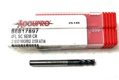 2PC Accupro 86817897 3/16″ 4FL Corner Radius End Mill .015R Solid Carbide AlTiN