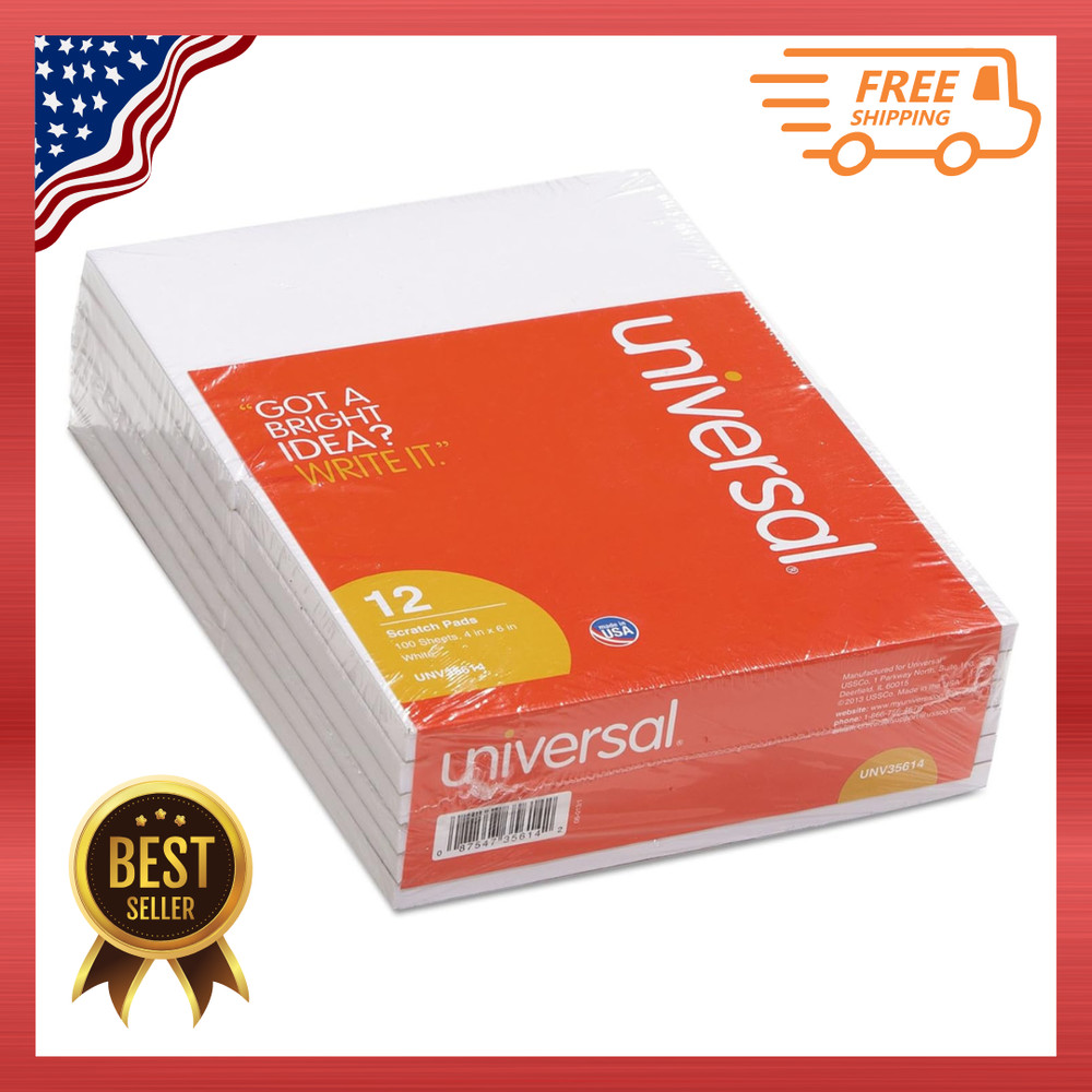 Universal 35614 Scratch Pads, Unruled, 4 x 6, White, 100 Sheet Pads, 12 pack (UN