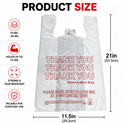 Thank You T Shirt Retail Grocery Store Carryout Shopping To Go Plastic Bags 1000
