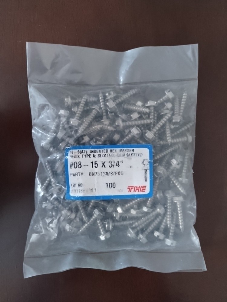 Slotted Indented Hex Washer Sheet Metal Screw Stainless #8X3/4” Qty 100 #8 3/4″