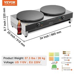 VEVOR 16-Inch Electric Crepe Maker Commercial Crepe Machine 3400W Double Head