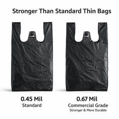 Black T-Shirt Plastic Grocery Bags 0.67 Mil 21×6.5×11.5 1/6 Large Shopping Bulk