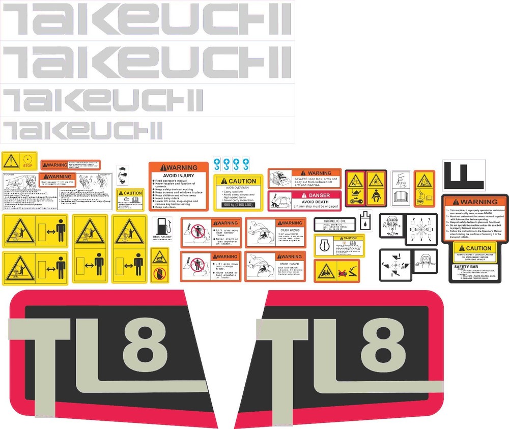 Takeuchi TL8 decal kit. The most complete after market kit available