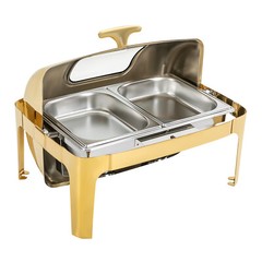 Roll Top Chafing Dish with 2 Food Pans & Visible Lid Restaurant Food Warmer