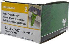 Hillman 370326 Ribbed Plastic Anchor, 4-6-8 X 100 count (Pack of 1), Yellow