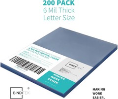 200 Pack 6 Mil PVC Clear Binding Covers, 8.5 X 11 In, Letter Size, Squa