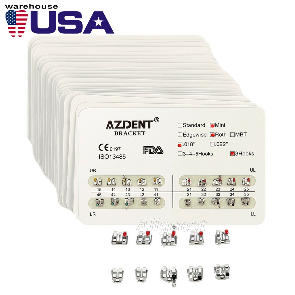 20Packs AZDENT Dental Brackets Braces Mini/Standard MBT/Roth 022/018 Hooks 3/345