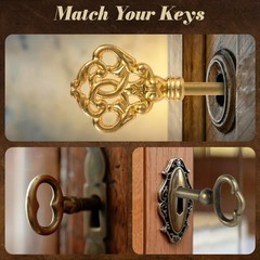 21PCS Hollow Skeleton Keys Antique Brass Zinc DieCast Decorative Furniture Lock