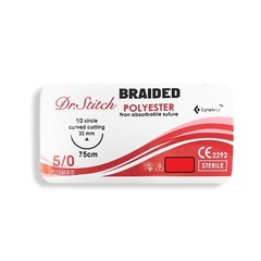 5/0 Training Surgical Sutures Polyester Braided, Pack of 12, Sterile