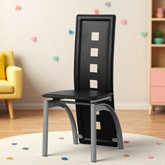 4pcs Dining Chairs – High Back Square Cutout Design, Chrome Legs & PU Leather