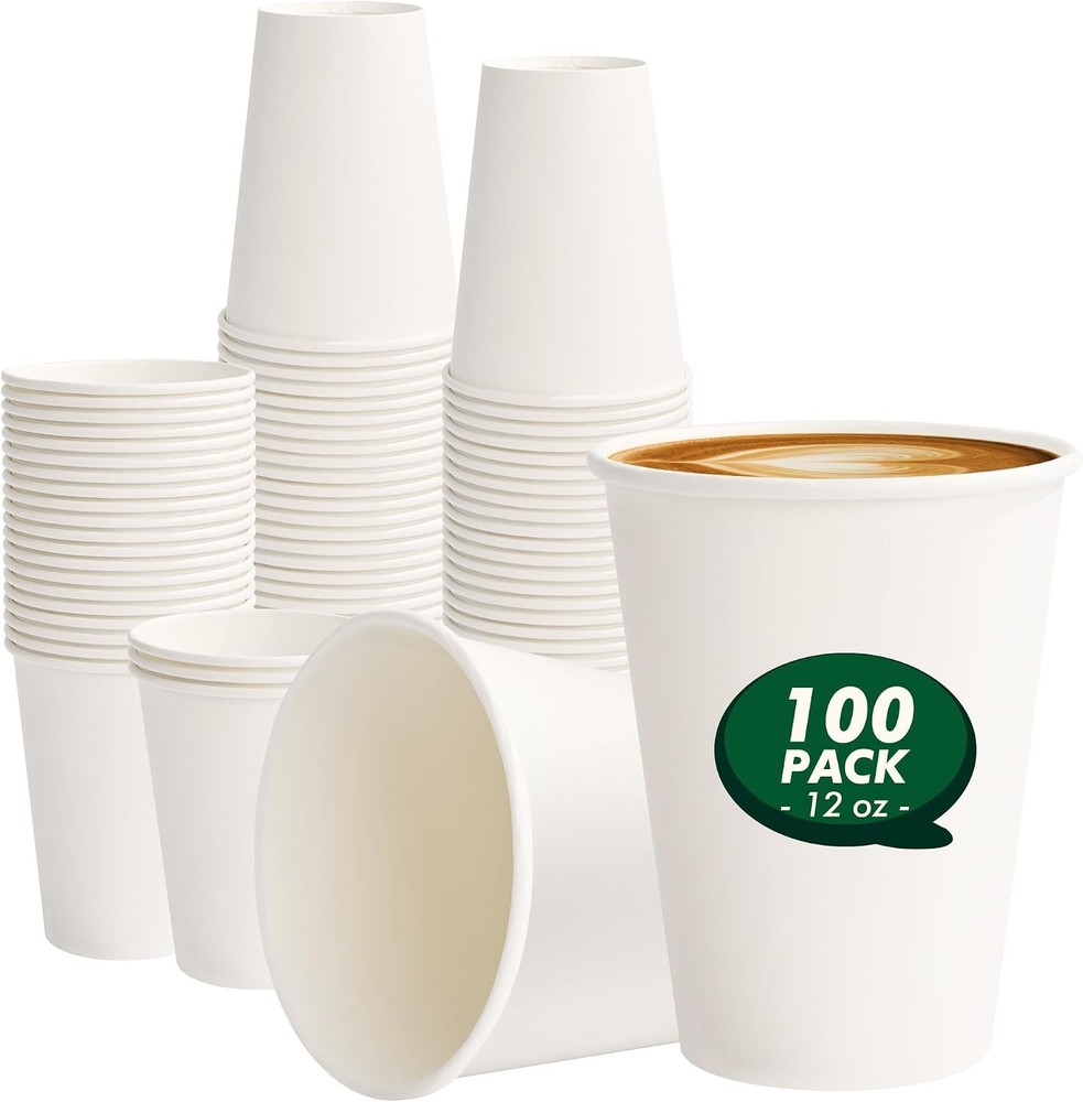 Paper Coffee Cups 12 oz 100 Pack Disposable Hot Coffee Cup 12oz White To Go Cups