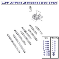2.0mm LCP Plates (Lot of 8 pcs) & Screws (50 pcs) Veterinary Surgical Instrument