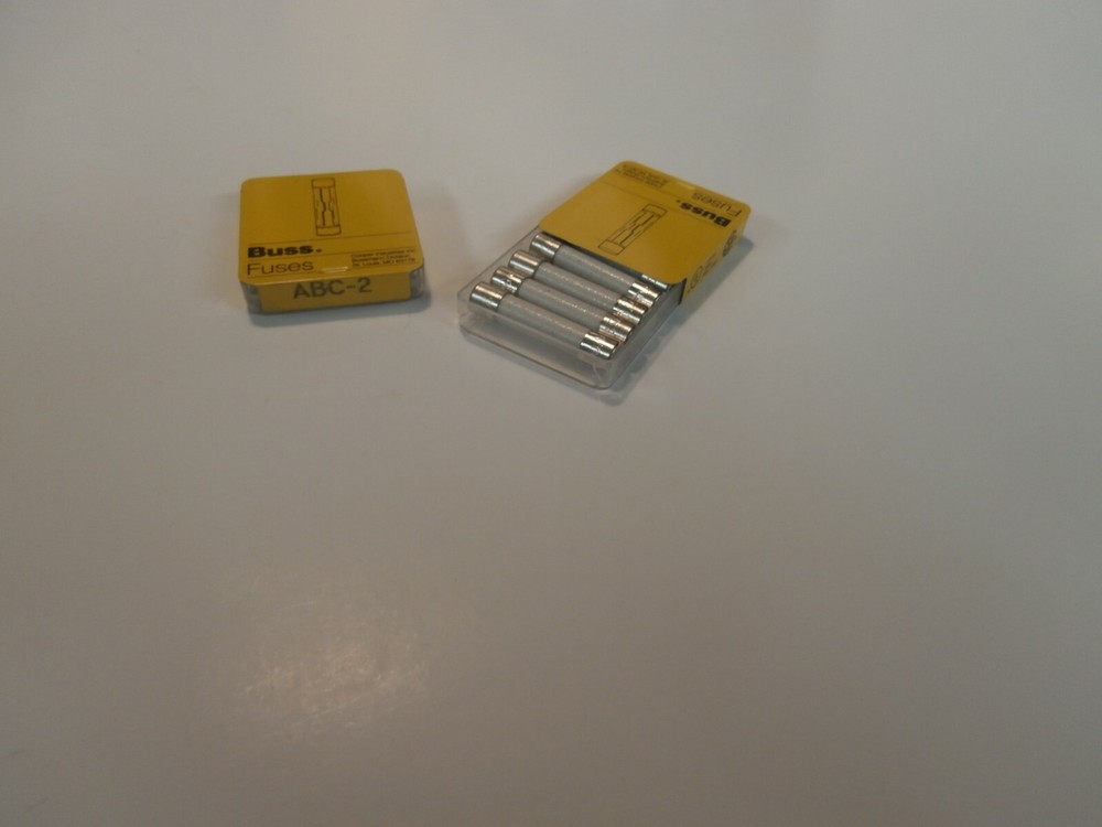 LOT/5 BUSS FUSE ABC-2 FAST ACTING CERAMIC 2 AMP 1/4 X 1 1/4,NOS