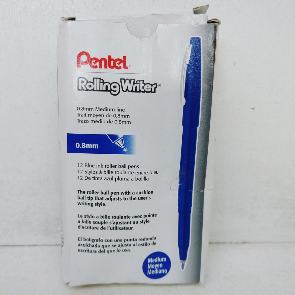 Deformed Box-Pentel R100-C 12-Ct Blue Rolling Writer Roller Ball Pen
