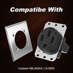 2 Gang Single Hole Receptacle Wall Plate W/ 4 Screws for 14-50R HBL9450A Hubbell