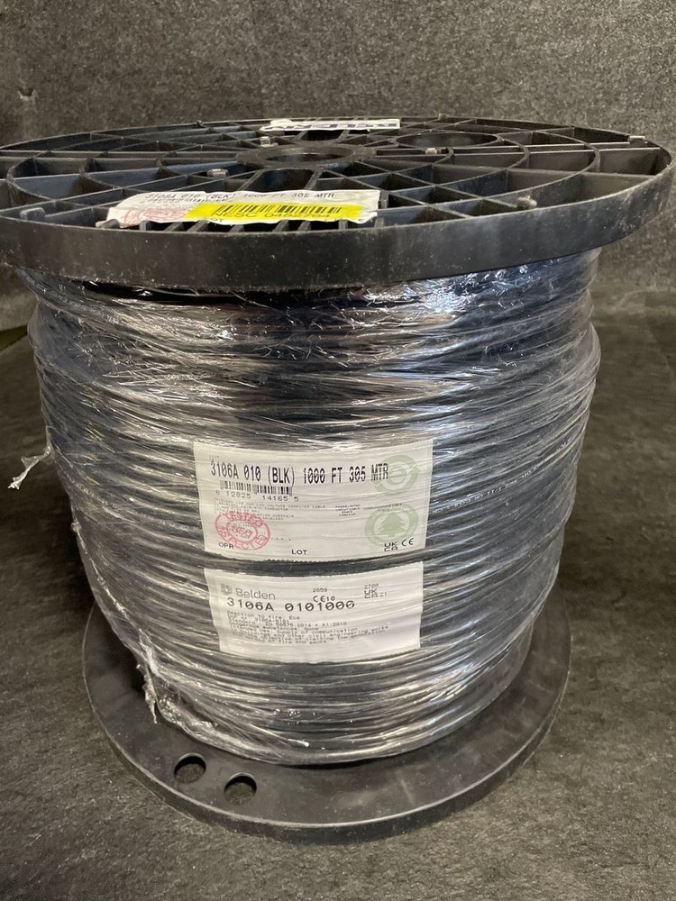 BELDEN Black 2AWG 1-Pair Multi-Conductor, Tinned Copper 1000 ft, 3106A 0101000*