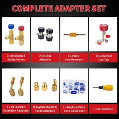 4-Way Manifold Gauge Set for R22/R410A/R134A | AC Charging Gauges, Quick Adapter