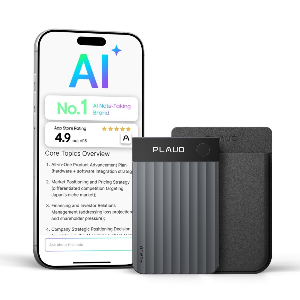 Plaud Note Pro AI Voice Recorder, Transcribe & Summarize with AI, App Black