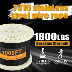 1000FT 1/8″ Stainless Steel Cable Black 7×7 Strands Aircraft Cable T316 Wire …