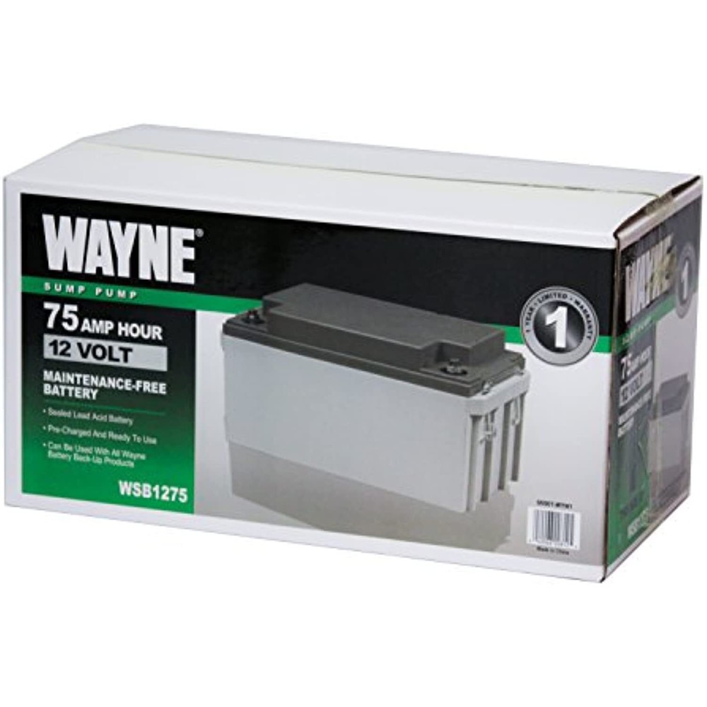 WAYNE WSB1275-75Ah Maintenance-Free Battery – Recommended for Wayne ESP25n,