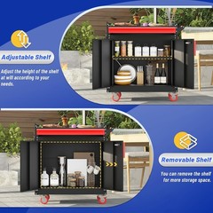 Metal Grill Cart，Outdoor Grill Cart with Storage,Grill Table with Wheels,Outdoor
