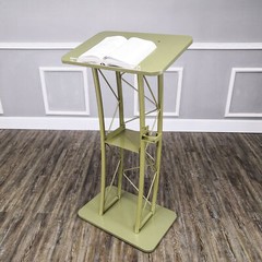 Light Green Hue Gold Color Curved Podium Church Podium Truss Metal Wood Pulpit
