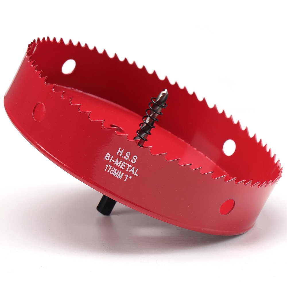 Hole Saw 7 Inch, 32 mm Cutting Depth HSS Bi-Metal for 7 Red