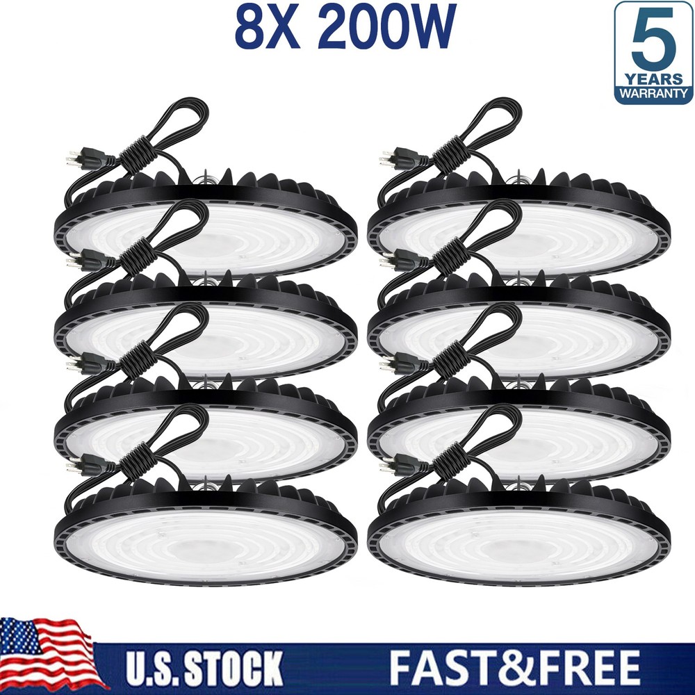 8 Pack 200W UFO Led High Bay Light Factory Commercial Warehouse Industrial Shop