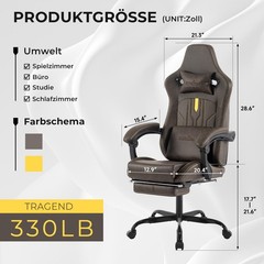 Gaming Chair with Footrest Ergonomic Computer Chair Massage Lumbar Cushion