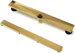 24 Inch Gold Linear Shower Drain, 2-in-1 Tile Insert, Brushed Brass Stainless