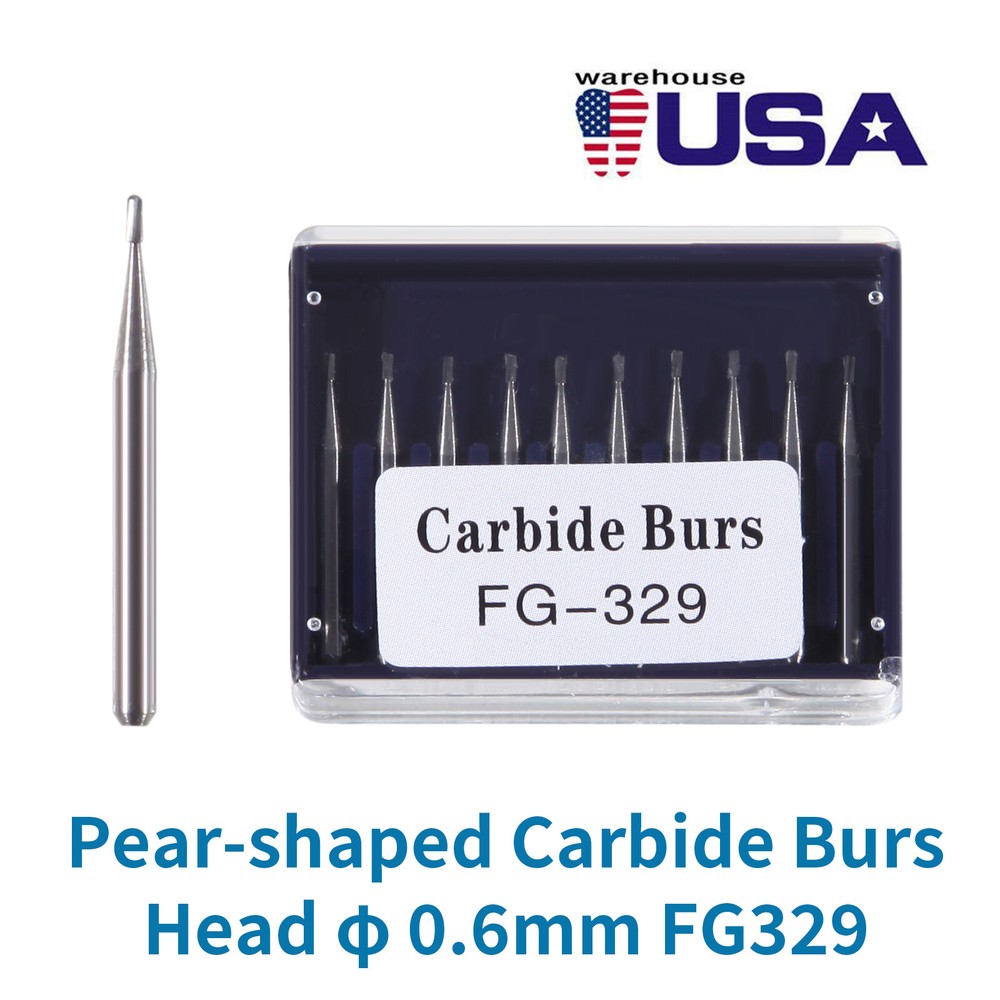 10pcs USA Dental Tungsten Carbide Cutting Burs Pear Shape FG-329 ty