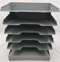 Horizontal Heavy Duty Metal Grey 6 Slot Desk / Wall File Tray ~New