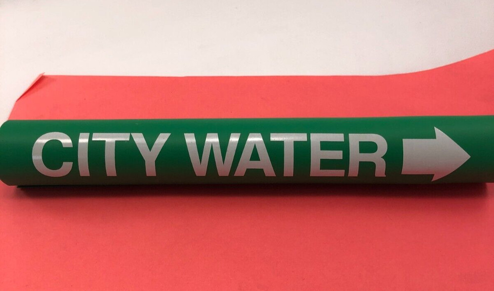(8-pk) SETMARK 32927 SZ-15 PIPE MARKER “City WATER” White on Green