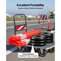 Uimoso Set of 9 Traffic Delineator Posts with Fillable Bases, 48 Inches Tall