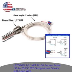 Pt100 RTD Temperature Sensor Probe 1/2″ NPT Thread with Wire -50 to 250°C / -58F