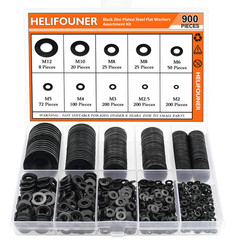 900 Pieces Black Zinc, Flat Washers Assorted Kit, Flat Washers, Metric Washers,
