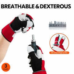 Vgo 3Pairs High Dexterity Goat Leather Palm Light Duty Work Gloves (GA7673)