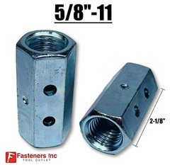 5/8″-11 x W13/16″ x L 2-1/8″ Hex Threaded Rod Coupling Nut Zinc w Witness Holes