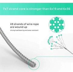 1/16 Wire Rope Stainless Steel Aircraft Cable Wire Cable 328ft Strand Core 7×7