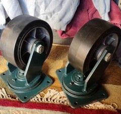 [2] COLSON CASTORS 4″x10″Wheels 12-1/2″ Height 47 lbs each NOS See pics details.
