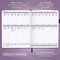 Clever Fox Income & Expense Tracker Large A4 2-Year Record Book (Purple)