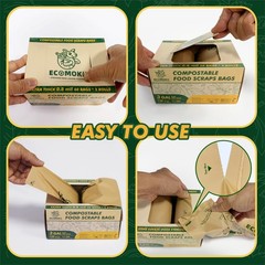 Ecomokii Compostable Trash Bags 3 Gallon 120 Count Extra Thick 0.8 Mil Small