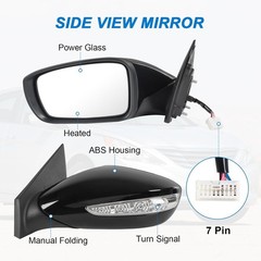 Left Driver Side View Mirror Black Compatible with 2011-2014 Hyundai Sonata Heat