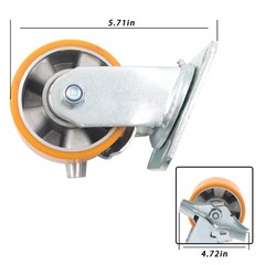 4 Pcs 4″ Side Brake Polyurethane Plate Casters, 3200 Pounds, Silver + Qrange
