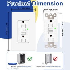 15AMP GFCI Outlet Receptacle Tamper Resistant – ETL Listed, White GFI TR WR GFCI
